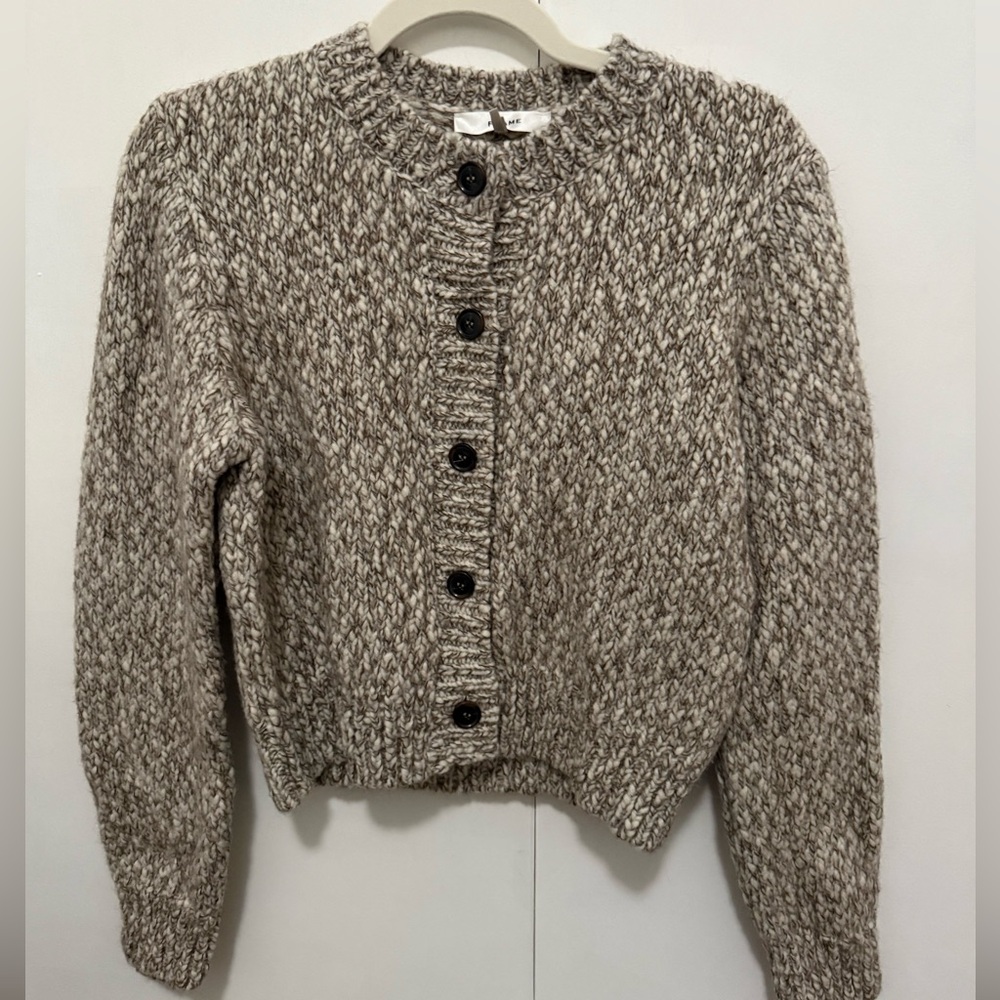 FRAME Marl Wool-Alpaca Cardigan, Size Small